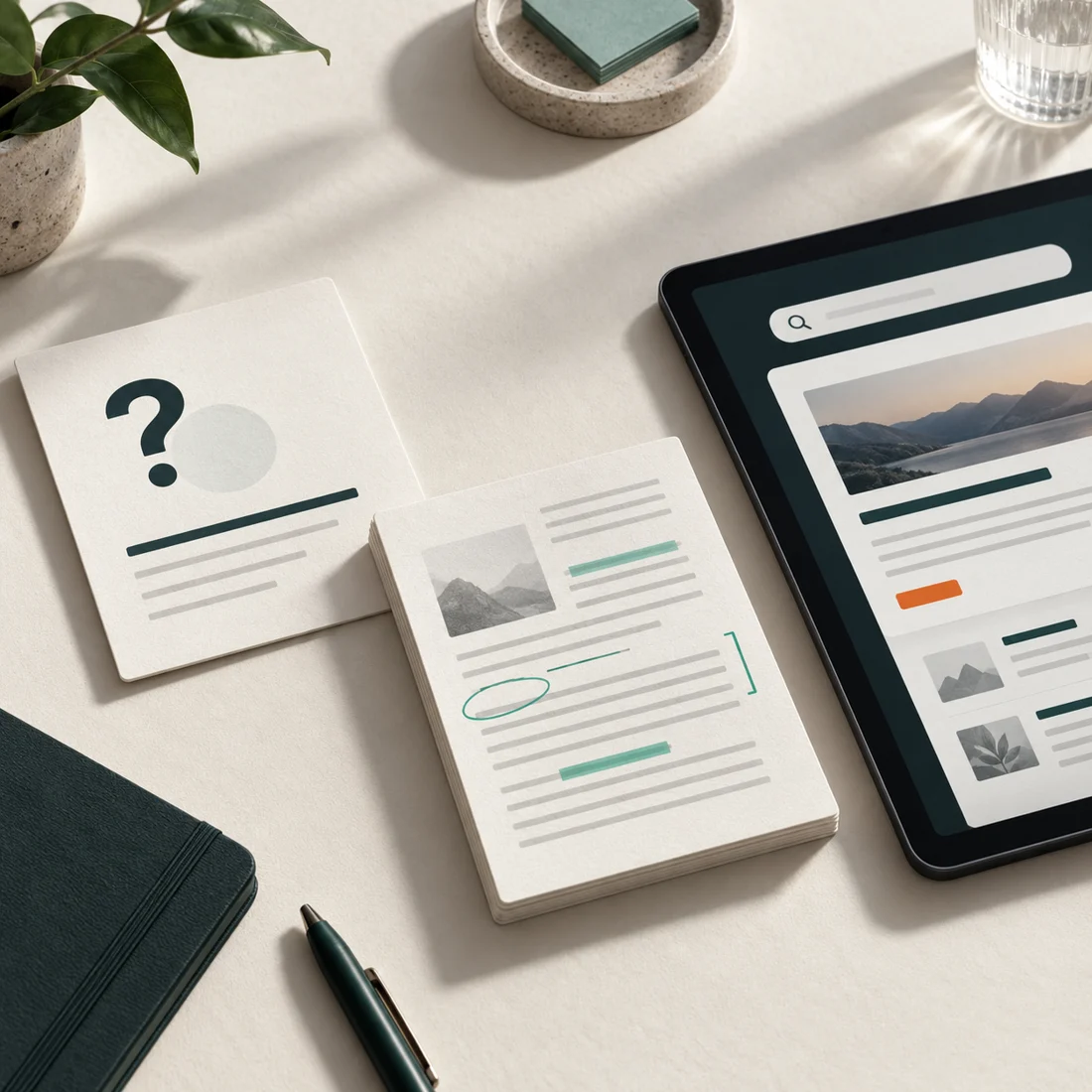 Illustration of question-led content planning, not client results